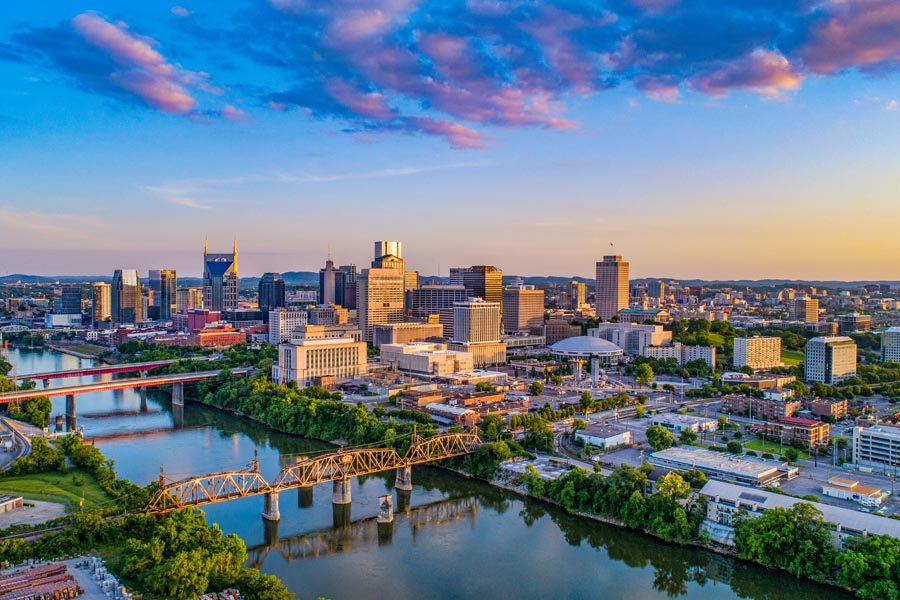 Contact Us - Nashville TN Insurance with a View of the Skyline at Sunset